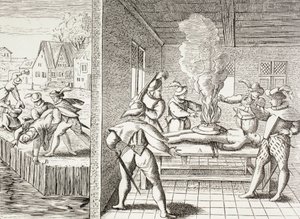 Propaganda 16. století ilustrující násilí Gueuxů proti katolíkům.
