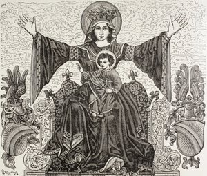 Starobylý prapor města Štrasburk, Francie. Zobrazuje obraz Panny Marie, které bylo město zasvěceno ve 13. století. Prapor byl zničen v roce 1870 během bombardování. od Paul Lacroix