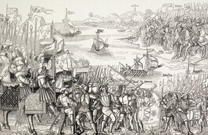 Vylodění křižáků v egyptské Damiettě v roce 1249 během sedmé křížové výpravy. od Paul Lacroix