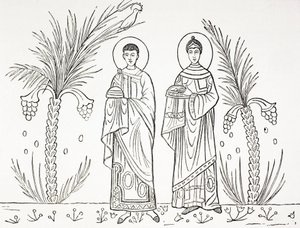Svatá Cecílie a její manžel Valerián. Podle mozaiky ze 3. nebo 4. století, která se dochovala v kostele svaté Cecílie v Římě. od Paul Lacroix
