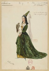 Isabella Bavorská. Návrh kostýmů pro operu Karel VI od Fromentala Halévyho, 1843.
