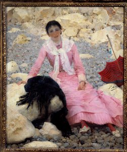 Portrét Fernande Mathey (1857-1941) na pláži Malba Paula Matheye (1844-1929) 19. století Sun. 0,55x0,46 m Paříž, musee d