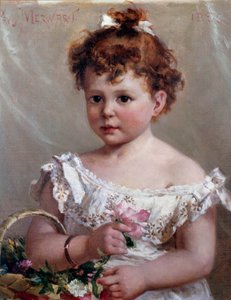 Dívka v koši aneb Helene Loeb, budoucí madame Victor Lyon, ve věku dvou let Obraz Paula Merwarta (1855-1902) Slunce 19. století. 0,46x0,38 m