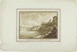 Hrad Chepstow v Monmouth Shire, z dvanácti pohledů v Aquatintě z kreseb pořízených na místě v jižním Walesu od Paul Sandby