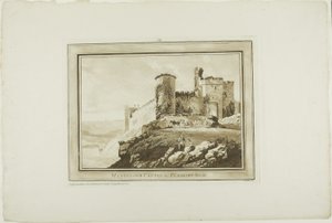 Hrad Manerbawr v Pembroke Shire, z dvanácti pohledů v Aquatintě z kreseb pořízených na místě v jižním Walesu od Paul Sandby