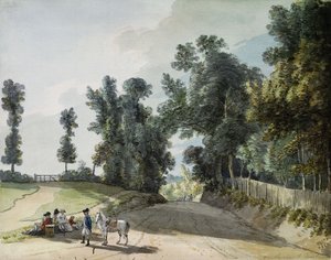 Na cestě do Tonbridge: Cestovatelé odpočívající na kapele vedle silnice, od Paul Sandby