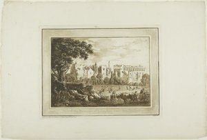 Část Remains of Llanphor, poblíž Pembroke, z dvanácti pohledů v Aquatintě z kreseb pořízených na místě v jižním Walesu od Paul Sandby