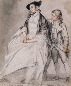 Studie paní Mercierové sedící na židli a jejího nejmladšího syna Henryho Merciera stojícího za ní, od Paul Sandby