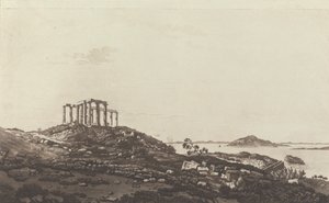 Výhledy v Levantě: Zřícenina chrámu na kopci na Suninum Overlooking Islands od Paul Sandby