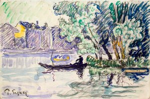 Rybář ve člunu poblíž břehu Seiny, c1900 od Paul Signac