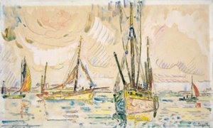 Rybářské lodě v přístavu Locmalo od Paul Signac