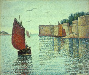 Loď se sardinkami a staré město, Concarneau od Paul Signac