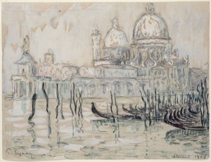 Benátky aneb, Gondoly, 1908 (černá křída a čb na papíře) od Paul Signac