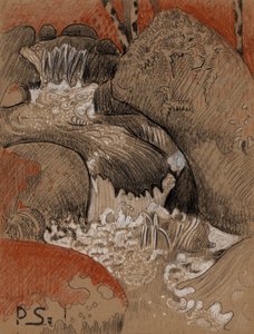 Skály Huelgoat, asi 1892 (uhel, červená a bílá křída) od Paul Sérusier