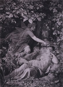 Scéna ze Shakespearova Snu noci svatojánské (IV. dějství, scéna 1) (litho)