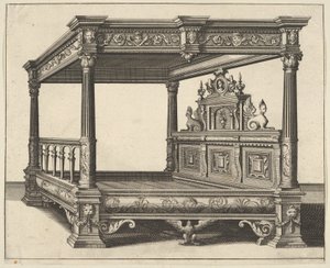 Postel s nebesy z Verscheyden Schrynwerck ... [Několik truhlářství ...], 1658.