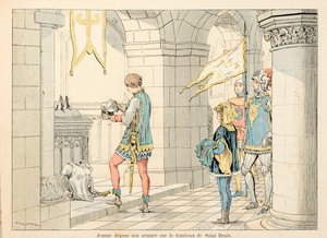 Ilustrace převzatá z knihy „“ Johanka z Arku „“ od Theodora Cahu a ilustrovaná Paulem De Semantem (1855-1915): Johanka z Arku klade své brnění na hrob svatého Denise od Paul de Semant