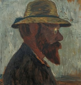 Otto Modersohn se slaměným kloboukem v profilu vpravo. Kolem roku 1905 od Paula Modersohn Becker