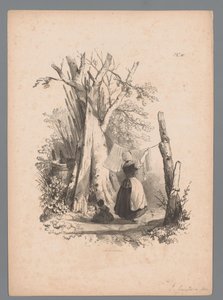Krajina se ženou věší prádlo Landscape Studies od Pauluse Lauterse (název série) Nouvelle suite de 40 études de paysages par P. Lauters (název série) od Paulus Lauters (attributed to)