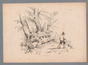 Landschap met bomen en een man met wandelstok en mand Landschapsstudies door Paulus Lauters (series title) Nouvelle suite de 40 études de paysages par P. Lauters (series title)   1368263   cs       czech Successfully Translated  Original: Gammel italiensk  od Paulus Lauters