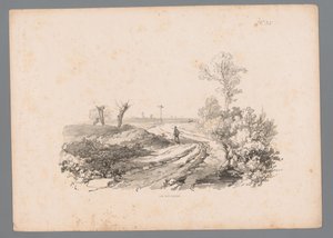 Krajina s postavou s vycházkovou holí na venkovské cestě Landscape Studies od Pauluse Lauterse (název série) Nouvelle suite de 40 études de paysages par P. Lauters (název série) od Paulus Lauters
