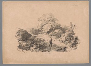 Krajina s mužem a psem na venkovské cestě Landscape Studies od Pauluse Lauterse (název série) Nouvelle suite de 40 études de paysages par P. Lauters (název série) od Paulus Lauters