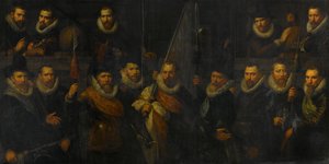 Důstojníci a další občanští gardisté III. amsterodamského obvodu pod velením kapitána Jacoba Gerritsze Hoyngha a poručíka Nanningha Florisze Cloecka od Paulus Moreelse