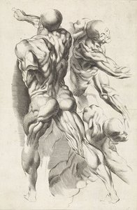 Anatomická studie tří postav s nataženými pažemi Kniha kreslení Petera Paula Rubense (název série)