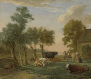 Krávy na louce u farmy, 1653