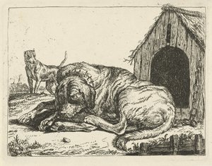 Liggende hond aan een ketting Verschillende honden (series title)   1333960   cs       czech Successfully Translated  Original: Ornament met twee fantasiedieren en kandelaar Translat: Ornament met twee fantasiedieren en kandelaar 1407388 cs czech Successfu