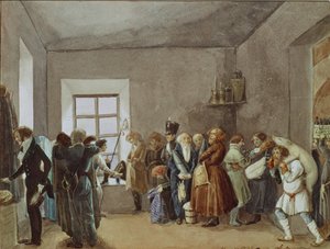 Přijímací místnost policejních komisařů noc před prázdninami, 1837 od Pavel Andreevich Fedotov