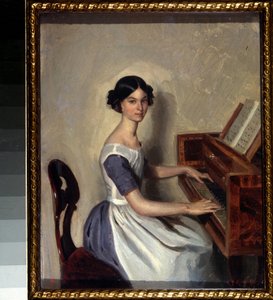 ""Portrét Naděždy Ždanovičové u cembala"" Malba Pavla Andrejeviče Fedotova (1815-1852) 1849-1850 Státní ruské muzeum Petrohrad od Pavel Andreevich Fedotov
