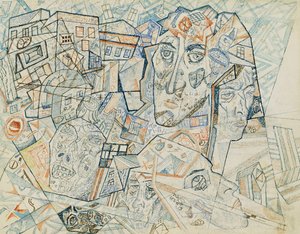 Faces in the City, cca 1925 (akvarel a pero a inkoust na papíře) od Pawel Nikolajewitsch Filonow