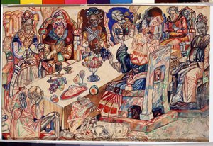 "Svátek králů"" Akvarel a pero od Pavla Nikolajeviče Filonova (1883-1941), cca 1912 Státní ruské muzeum Petrohrad od Pawel Nikolajewitsch Filonow