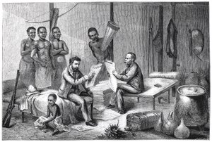 Livingstone a Stanley přijímající noviny ve střední Africe, 1871-1873 od Pearson
