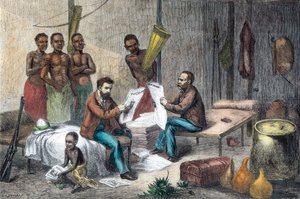Livingstone a Stanley přijímající noviny ve střední Africe, 1871-1873 od Pearson