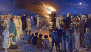 Veillee de Saint Jean sur la plage de Skagen (Dánsko) - Svatojánský oheň na pláži Skagen, Kroyer, Peder Severin (1851-1909). Olej na plátně. Rozměr: 149,5x257 cm. Muzeum Skagens od Peder Severin Krøyer