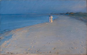 Letní večer na South Beach, Skagen. Anna Acher a Marie Krøyer od Peder Severin Krøyer