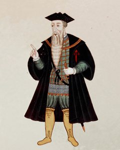 Portrét ve stopách Alphonse (Alfonso nebo Afonso) z Albuquerque (1453-1515), anglického mořeplavce a dobyvatele, někdy přezdívaného „portugalský Mars“. V „“Státní knize východní Indie””, od Pedra Barretta de Resende, Portugalsko