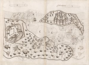 Portugalský plán Bahrajnských ostrovů, Livro do Estado da India Oriental Pedra Barreta de Resende, Sloane MS 197, f.165v-166r (pero a tuš na papíře)