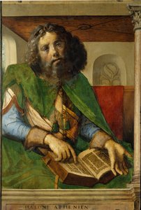 Portrét Platóna (428-348 př.nl), filozofa starověkého Řecka. (v s/dřevo 1,01 x 0,69) obraz od Berruguete Pedra (1450-1504). od Pedro Berruguete
