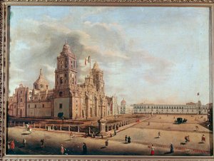 Pohled na Metropolitní katedrálu a Národní palác, Mexico City, Mexiko Malba od Pedra Gualdiho (1809-1857) Mexico City, Historické národní muzeum, hrad Chapultepec od Pedro Gualdi