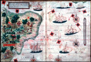 Mapa Brazílie portugalskými navigátory Pedro Reinel a Lopo Homen, c1525. od Pedro Reinel