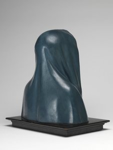 Bolestná Panna Maria Mater Dolorosa (polychromované dřevo, sklo a zvířecí srst)