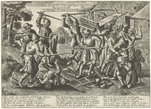 Bitva mezi rolníky a vojáky Derboer Plaeghe (název na objektu) od Peeter Baltens