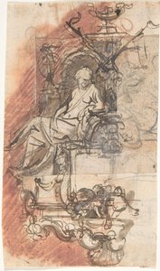 Návrh na sepulkrální pomník se sedící ženskou postavou, verso..., konec 17.-začátek 18. stol. od Peeter Verbrugghen II