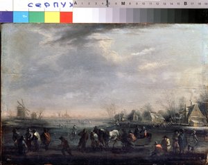 "Zimní krajina s bruslaři" Obraz Peetera Bouta (1658-1719) Serpoukhov, Státní muzeum historie a umění od Peeter or Pieter Bout