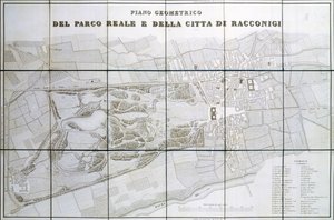 Plán Park Royal a města Racconigi od Pelagio Palagi