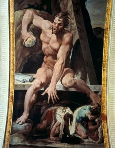 Ulysses a jeho společníci prchají z doupěte Polyphemus. Freska