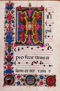 Piccolomini Library: Choir Book, cod. 5.E, násl. 4v s „foliated Initial“, od Pellegrino di Mariano.